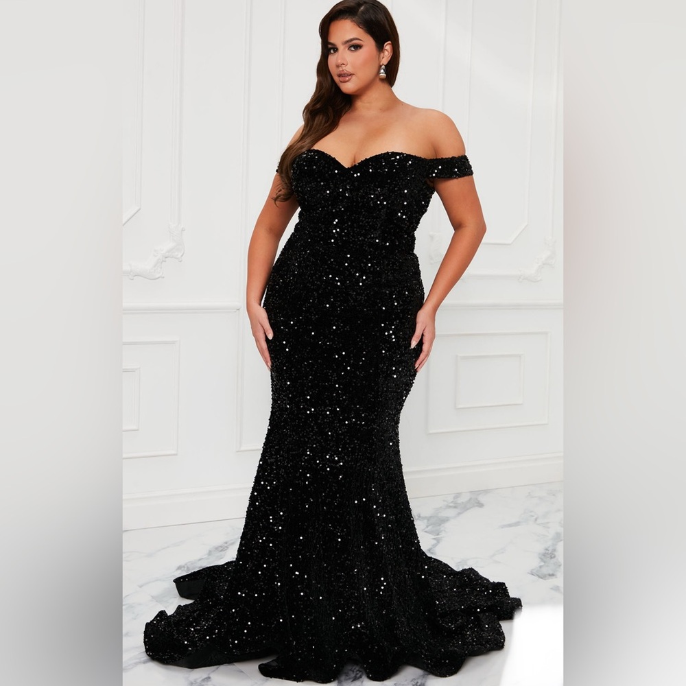 Fashion Nova Black Sequin Strapless Gown